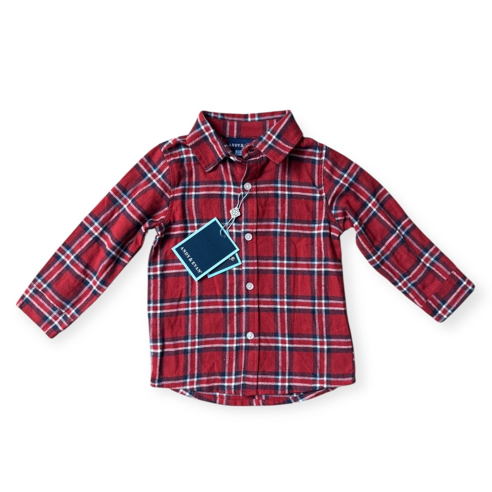 Andy‎ & Evan Kids Plaid Flannel Shirt - Long Sleeve Button Down - 12-18M